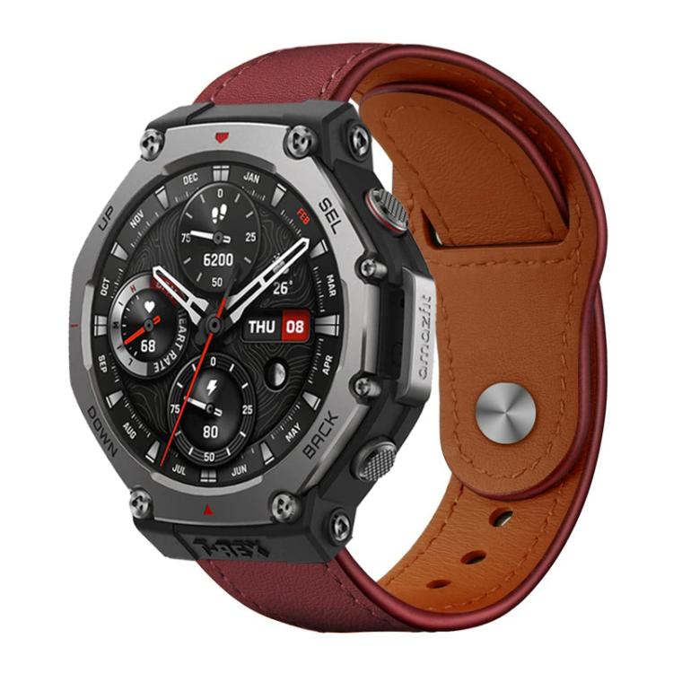 xDfind Rivet Buckle Genuine Leather Watch Band, For Amazfit T-Rex 3