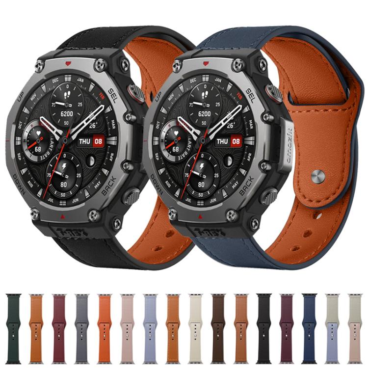 xDfind Rivet Buckle Genuine Leather Watch Band, For Amazfit T-Rex 3
