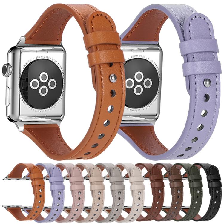 xDfind Double Ring Single Rivet Genuine Leather Watch Band, For Apple Watch 42 / 44 / 45 / 46 / 49mm