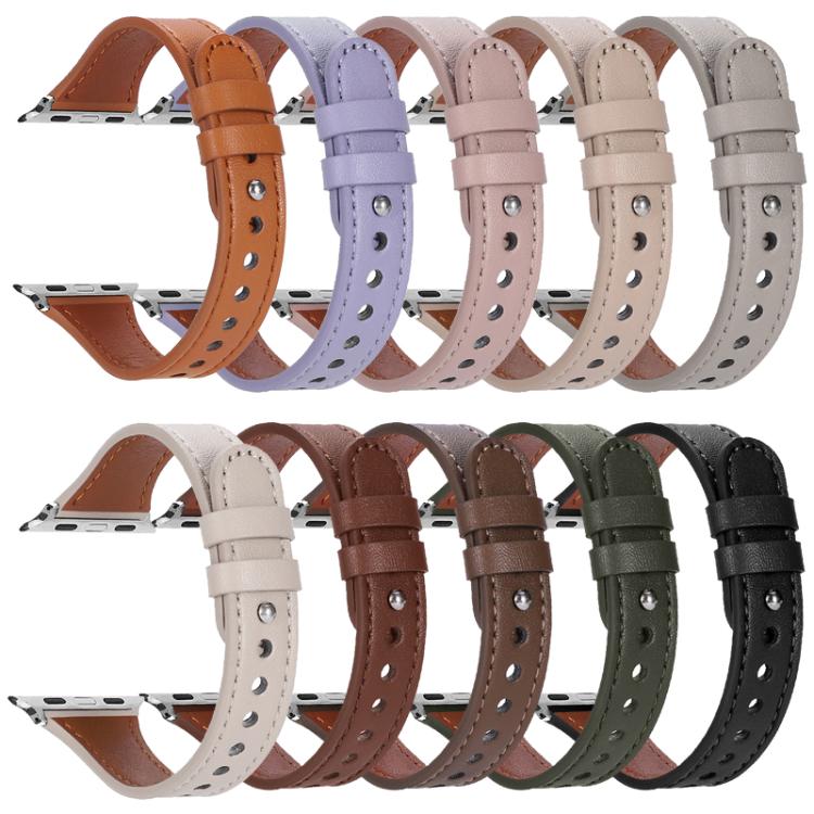 xDfind Double Ring Single Rivet Genuine Leather Watch Band, For Apple Watch 42 / 44 / 45 / 46 / 49mm