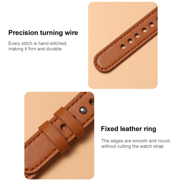 xDfind Double Ring Single Rivet Genuine Leather Watch Band, For Apple Watch 42 / 44 / 45 / 46 / 49mm