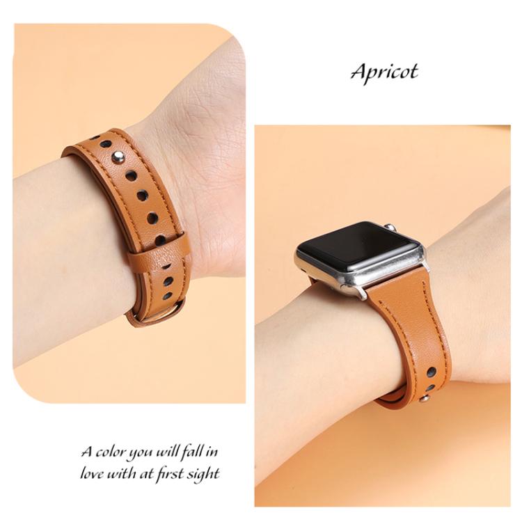 xDfind Double Ring Single Rivet Genuine Leather Watch Band, For Apple Watch 38 / 40 / 41 / S10 42mm