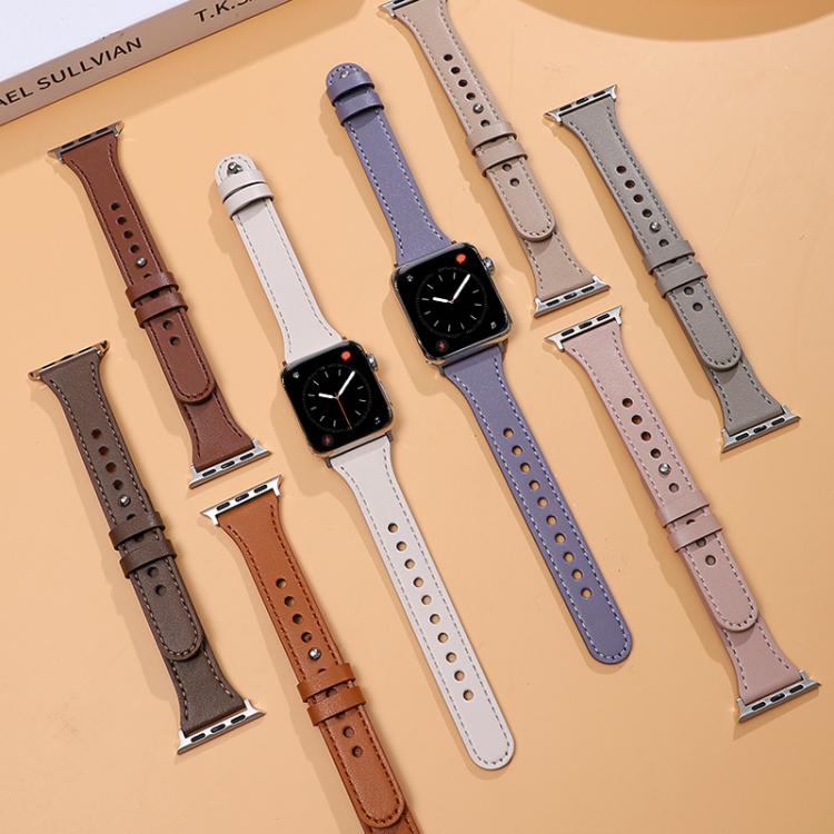 xDfind Double Ring Single Rivet Genuine Leather Watch Band, For Apple Watch 42 / 44 / 45 / 46 / 49mm