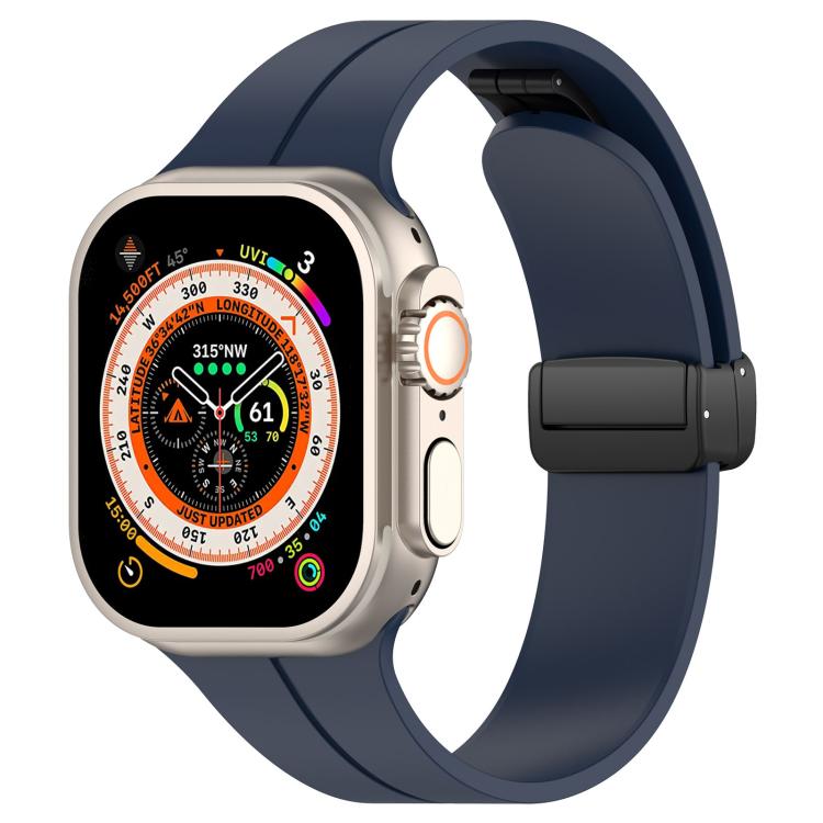 xDfind  Flat Head Groove Folding Black Buckle Silicone Watch Band, For Apple Watch 42 / 44 / 45 / 46 / 49mm