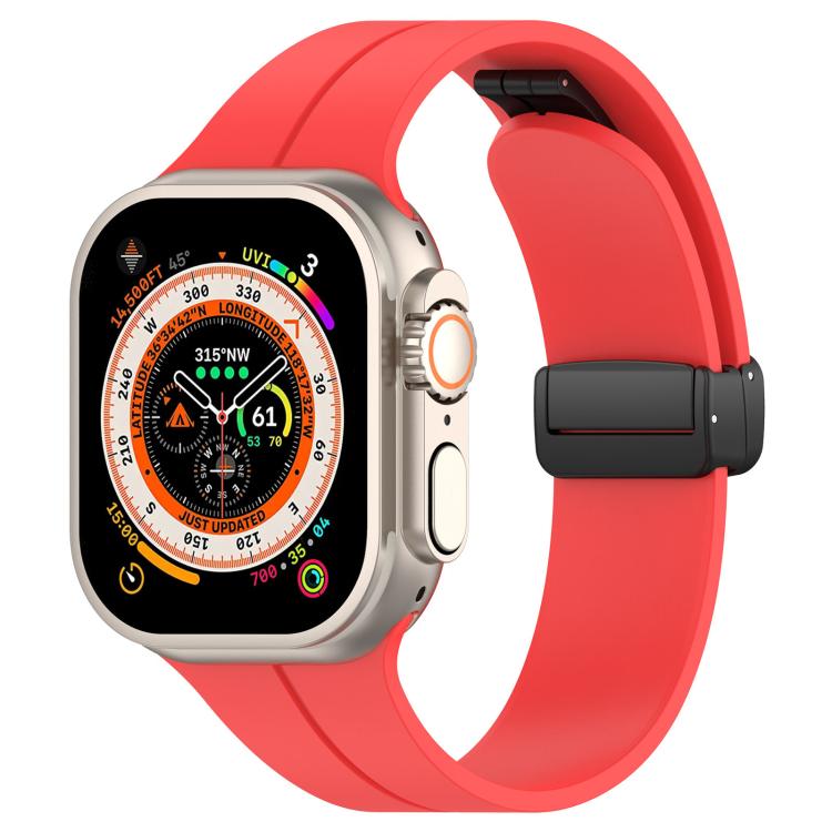 xDfind  Flat Head Groove Folding Black Buckle Silicone Watch Band, For Apple Watch 42 / 44 / 45 / 46 / 49mm