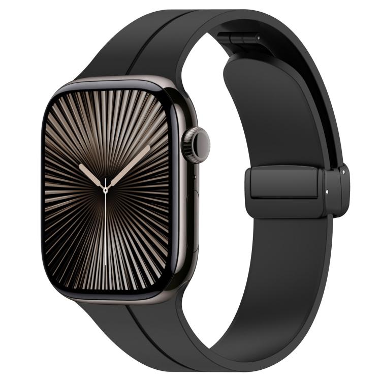xDfind  Flat Head Groove Folding Black Buckle Silicone Watch Band, For Apple Watch 38 / 40 / 41 / S10 42mm