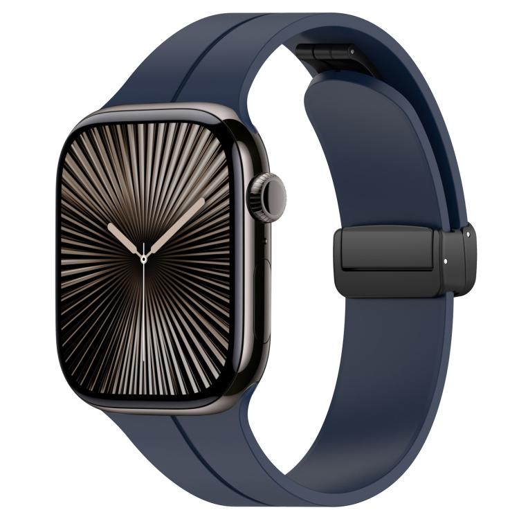 xDfind  Flat Head Groove Folding Black Buckle Silicone Watch Band, For Apple Watch 38 / 40 / 41 / S10 42mm