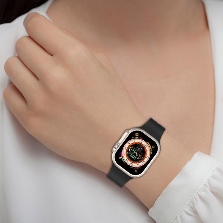 xDfind  Flat Head Groove Folding Black Buckle Silicone Watch Band, For Apple Watch 42 / 44 / 45 / 46 / 49mm