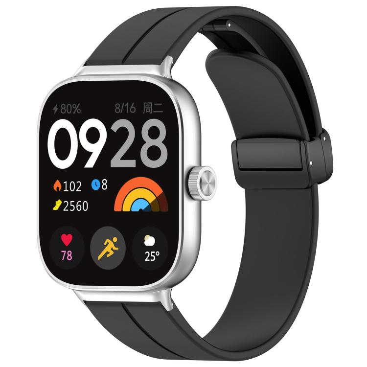 xDfind  Flat Head Groove Folding Black Buckle Silicone Watch Band, For Xiaomi Band 9 Pro/8 Pro/Redmi Watch 5/4