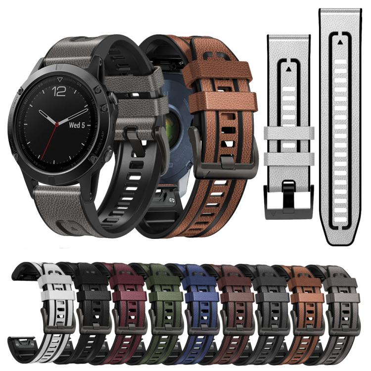 xDfind Leather Skin Silicone Quick Release Watch Band, For Garmin 22mm