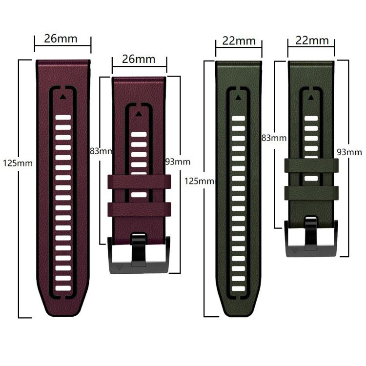 xDfind Leather Skin Silicone Quick Release Watch Band, For Garmin 26mm