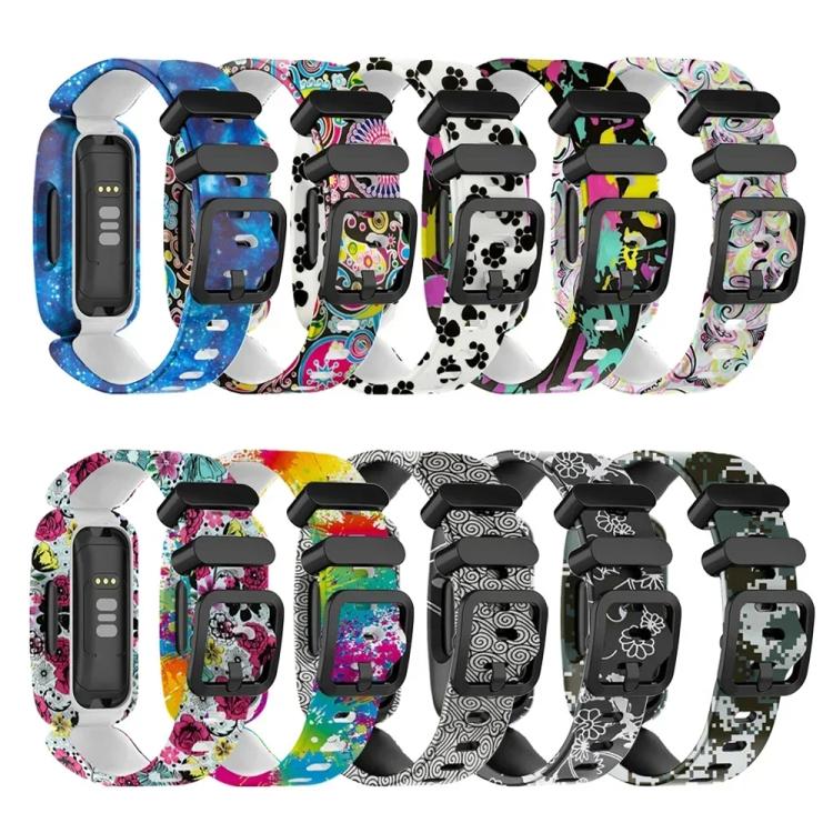 xDfind Black Buckle Painting Integrated Silicone Watch Band, For Fitbit Ace 3 / Inspire2