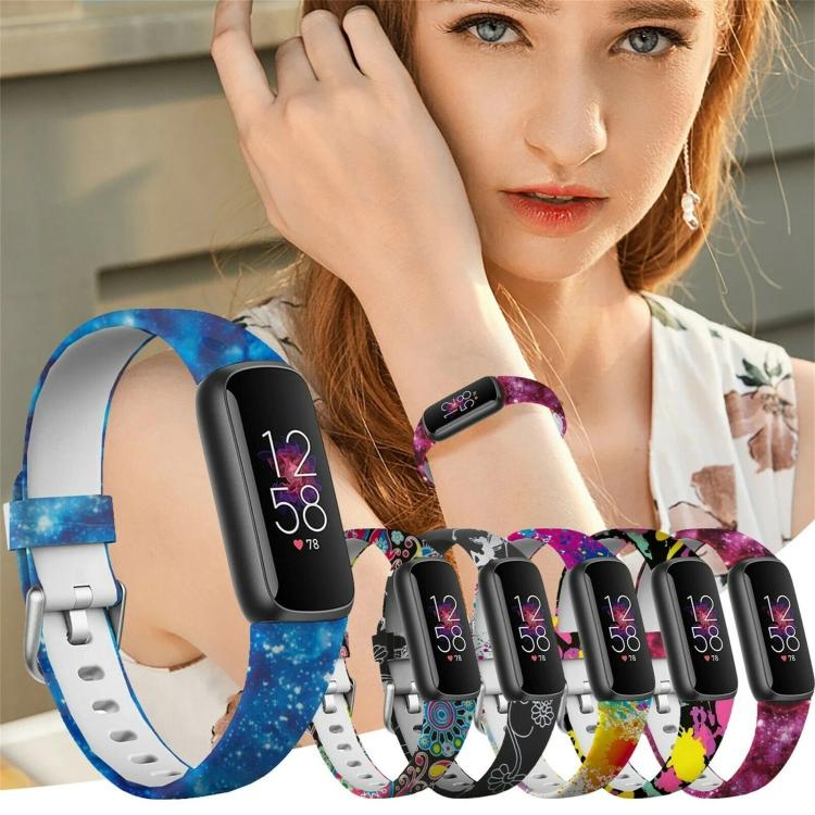 xDfind Silver Buckle Painting Silicone Watch Band For Fitbit Luxe, L