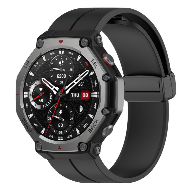 xDfind  Flat Head Groove Folding Black Buckle Silicone Watch Band, For Amazfit T-Rex 3