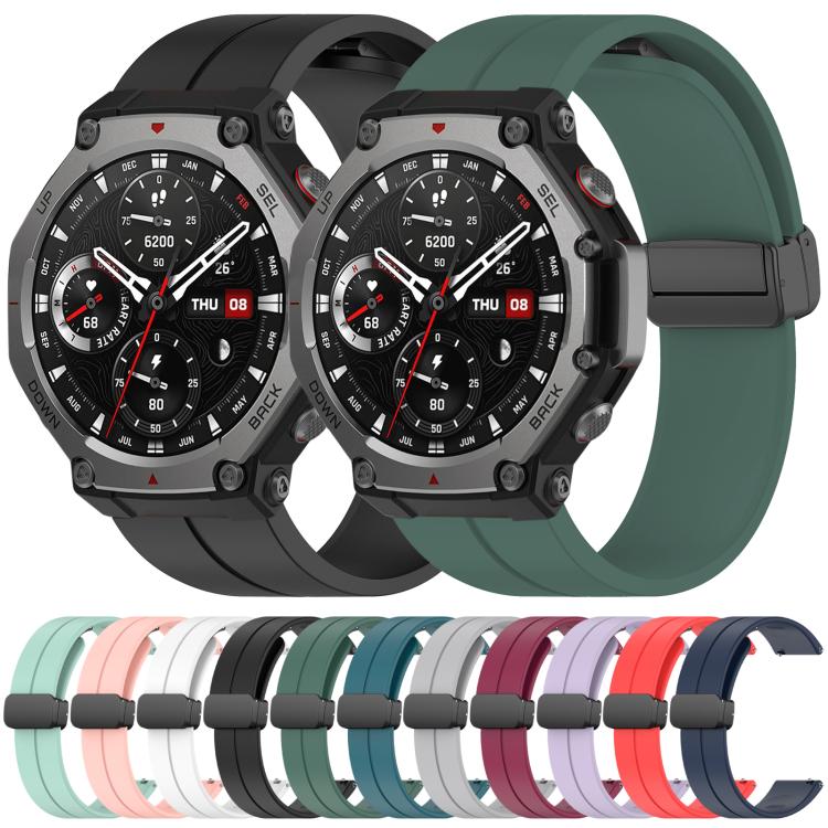 xDfind  Flat Head Groove Folding Black Buckle Silicone Watch Band, For Amazfit T-Rex 3