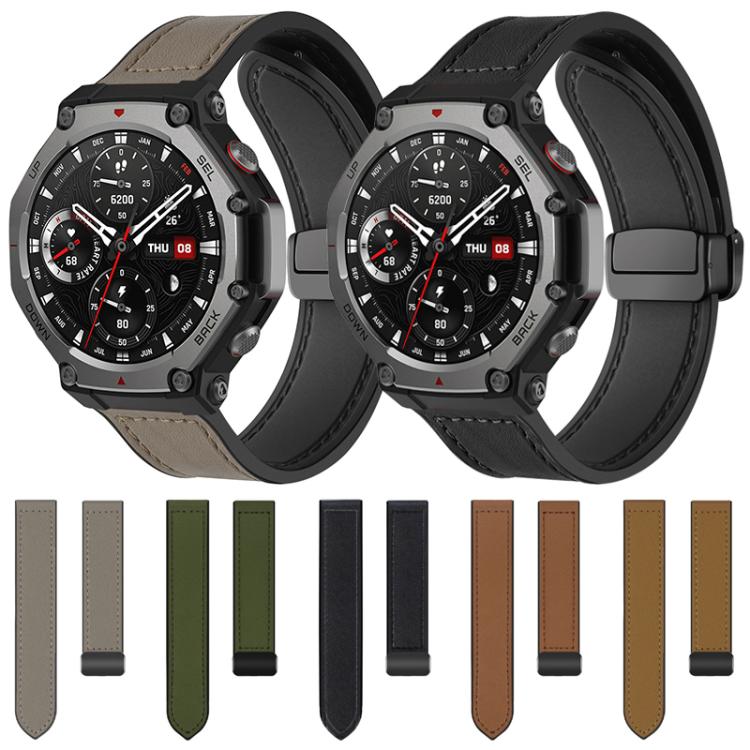 xDfind Crazy Horse Pattern Silicone Skin Magnetic Buckle Watch Band, For Amazfit T-Rex 3