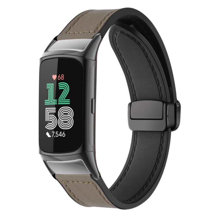 xDfind Crazy Horse Pattern Silicone Skin Magnetic Buckle Watch Band, For Fitbit Charge 5 / Charge 6