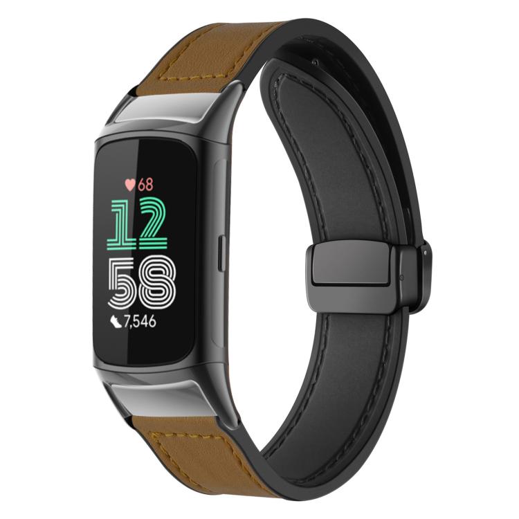 xDfind Crazy Horse Pattern Silicone Skin Magnetic Buckle Watch Band, For Fitbit Charge 5 / Charge 6