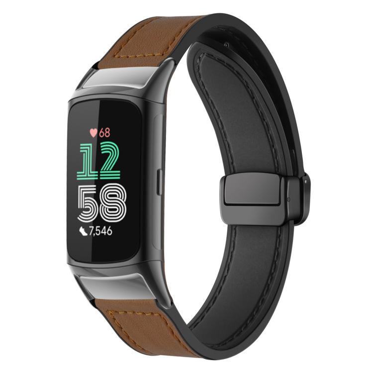 xDfind Crazy Horse Pattern Silicone Skin Magnetic Buckle Watch Band, For Fitbit Charge 5 / Charge 6