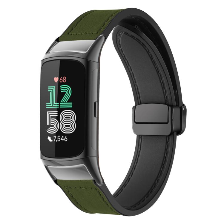 xDfind Crazy Horse Pattern Silicone Skin Magnetic Buckle Watch Band, For Fitbit Charge 5 / Charge 6