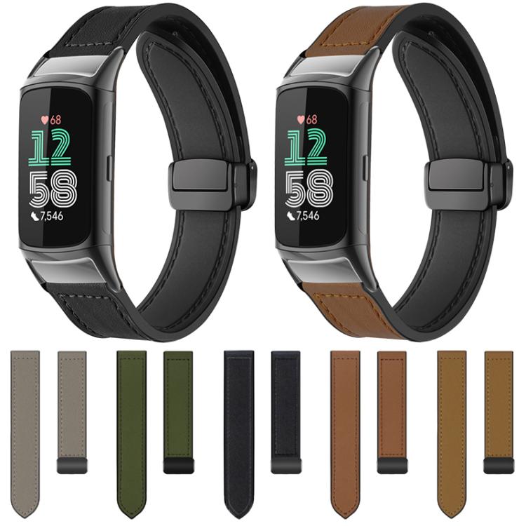 xDfind Crazy Horse Pattern Silicone Skin Magnetic Buckle Watch Band, For Fitbit Charge 5 / Charge 6