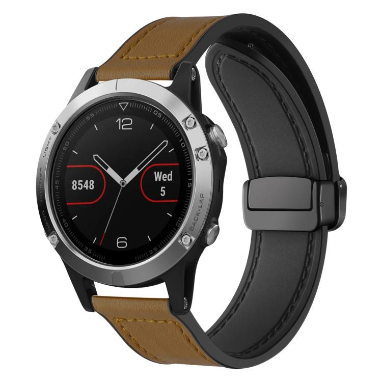 xDfind Crazy Horse Pattern Silicone Skin Magnetic Buckle Watch Band, For Garmin Fenix 8 / 7 / 6 / 5 22mm