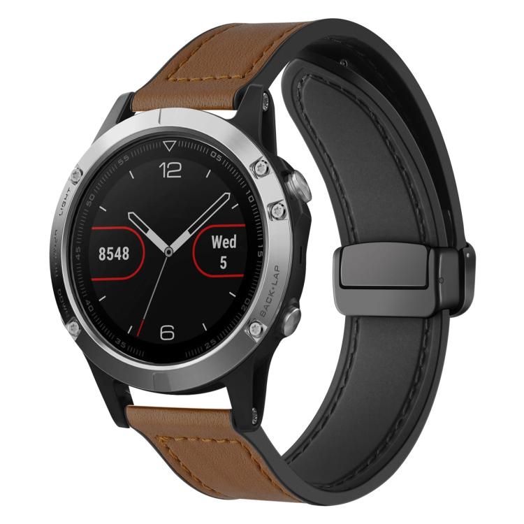 xDfind Crazy Horse Pattern Silicone Skin Magnetic Buckle Watch Band, For Garmin Fenix 8 / 7 / 6 / 5 22mm