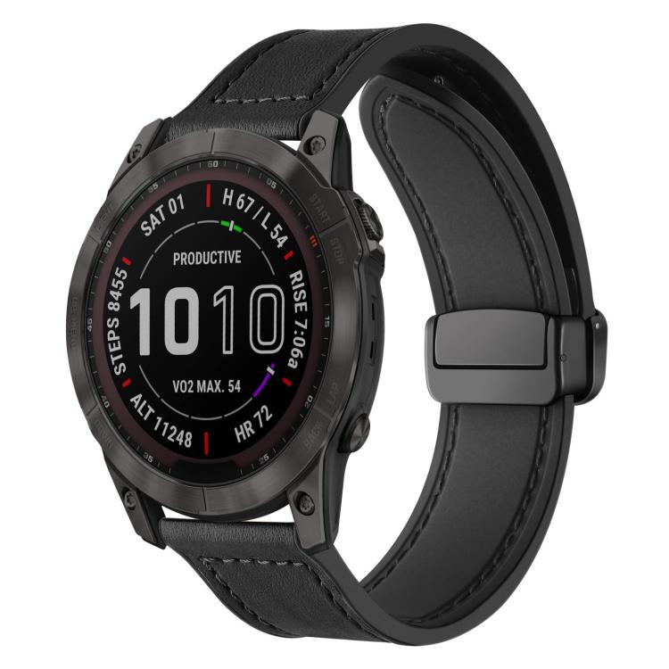 xDfind Crazy Horse Pattern Silicone Skin Magnetic Buckle Watch Band, For Garmin Fenix 8 / 7X / 6X / 5X 26mm