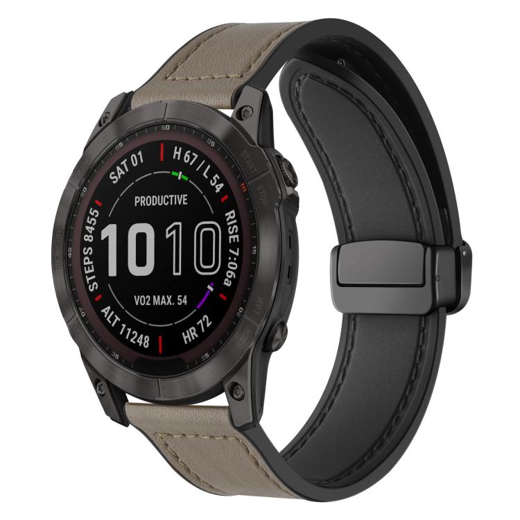 xDfind Crazy Horse Pattern Silicone Skin Magnetic Buckle Watch Band, For Garmin Fenix 8 / 7X / 6X / 5X 26mm