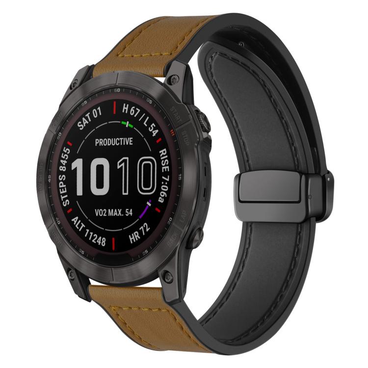 xDfind Crazy Horse Pattern Silicone Skin Magnetic Buckle Watch Band, For Garmin Fenix 8 / 7X / 6X / 5X 26mm