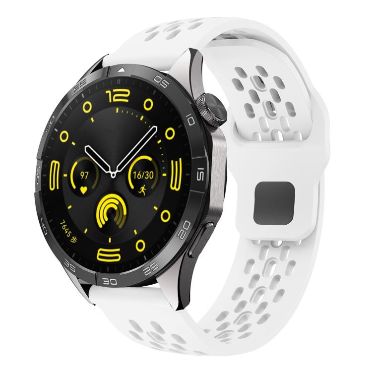 xDfind Flat Head Breathable Hole Black Buckle Silicone Watch Band, 20mm