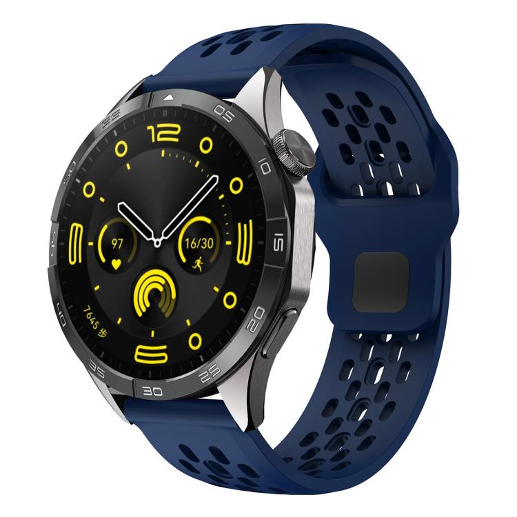 xDfind Flat Head Breathable Hole Black Buckle Silicone Watch Band, 20mm