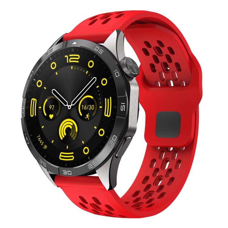 xDfind Flat Head Breathable Hole Black Buckle Silicone Watch Band, 20mm