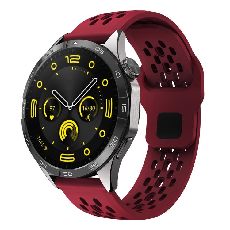 xDfind Flat Head Breathable Hole Black Buckle Silicone Watch Band, 20mm
