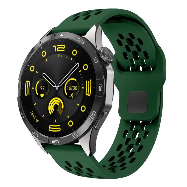 xDfind Flat Head Breathable Hole Black Buckle Silicone Watch Band, 20mm