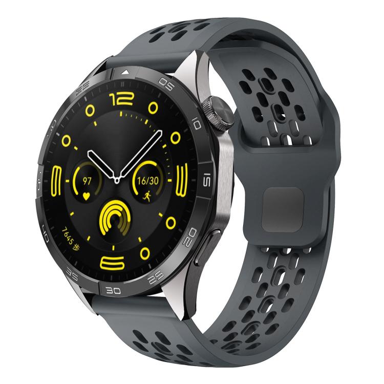 xDfind Flat Head Breathable Hole Black Buckle Silicone Watch Band, 20mm