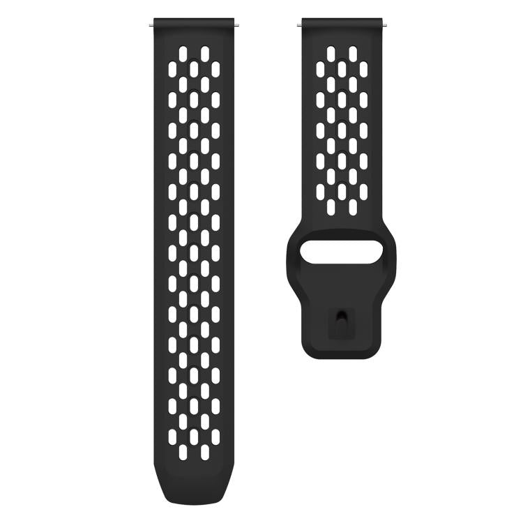 xDfind Flat Head Breathable Hole Black Buckle Silicone Watch Band, 22mm
