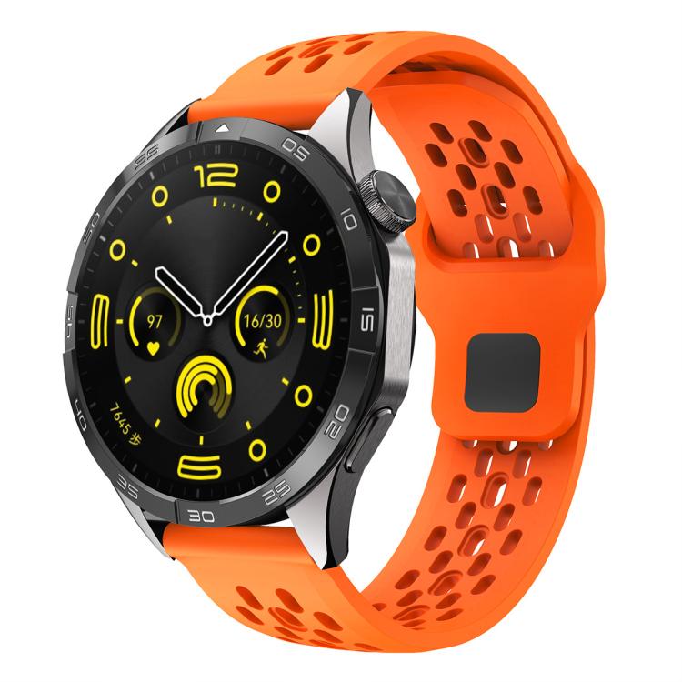 xDfind Flat Head Breathable Hole Black Buckle Silicone Watch Band, 22mm