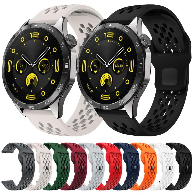 xDfind Flat Head Breathable Hole Black Buckle Silicone Watch Band, 22mm