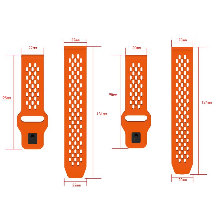 xDfind Flat Head Breathable Hole Black Buckle Silicone Watch Band, 22mm