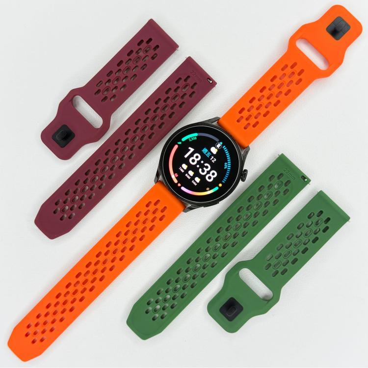 xDfind Flat Head Breathable Hole Black Buckle Silicone Watch Band, 22mm