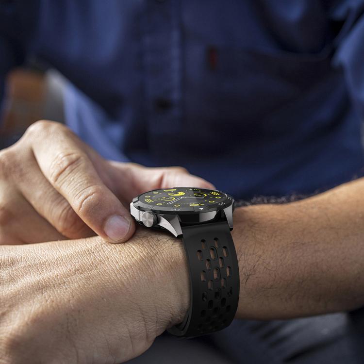 xDfind Flat Head Breathable Hole Black Buckle Silicone Watch Band, 22mm