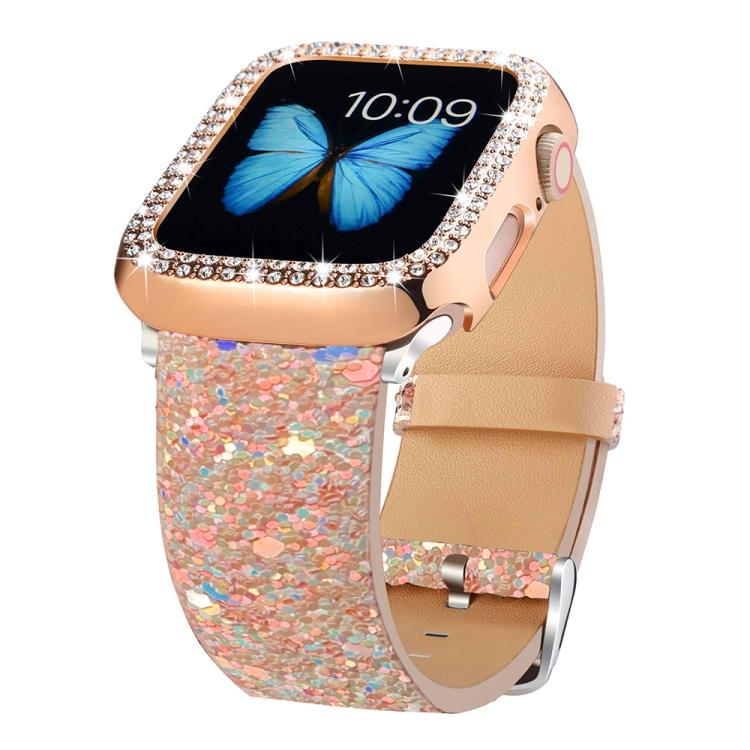 xDfind Glitter Sequins Leather Watch Band, For Apple Watch 42 / 44 / 45 / 46 / 49mm