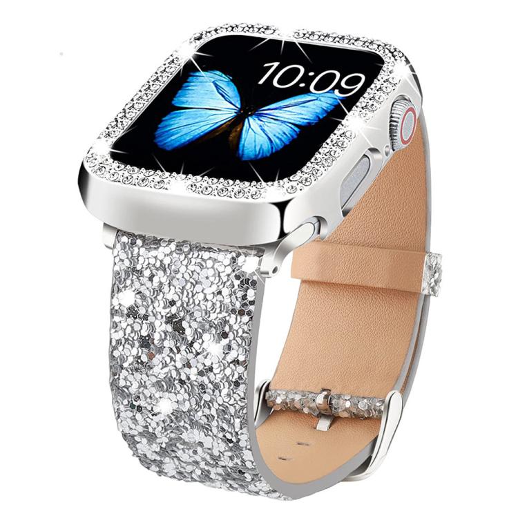 xDfind Glitter Sequins Leather Watch Band, For Apple Watch 42 / 44 / 45 / 46 / 49mm