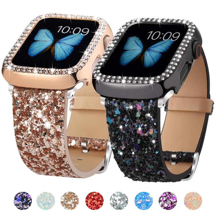 xDfind Glitter Sequins Leather Watch Band, For Apple Watch 42 / 44 / 45 / 46 / 49mm