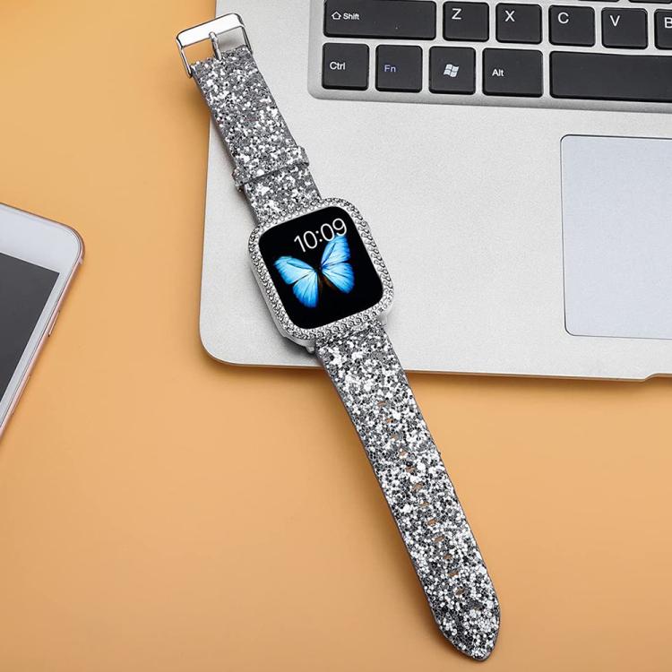 xDfind Glitter Sequins Leather Watch Band, For Apple Watch 42 / 44 / 45 / 46 / 49mm