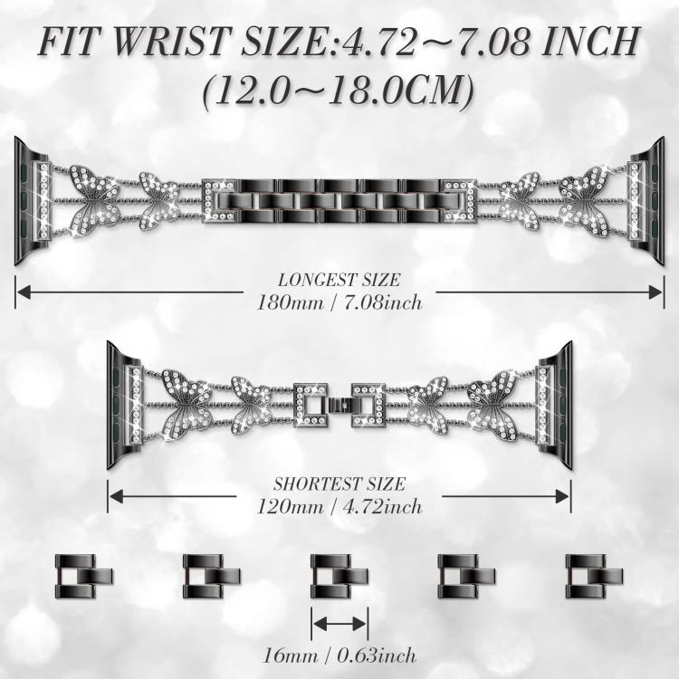 xDfind Butterfly-shaped Diamond Metal Watch Band, For Apple Watch 42 / 44 / 45 / 46 / 49mm