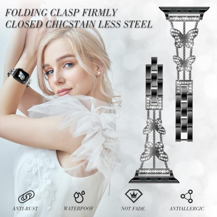 xDfind Butterfly-shaped Diamond Metal Watch Band, For Apple Watch 42 / 44 / 45 / 46 / 49mm