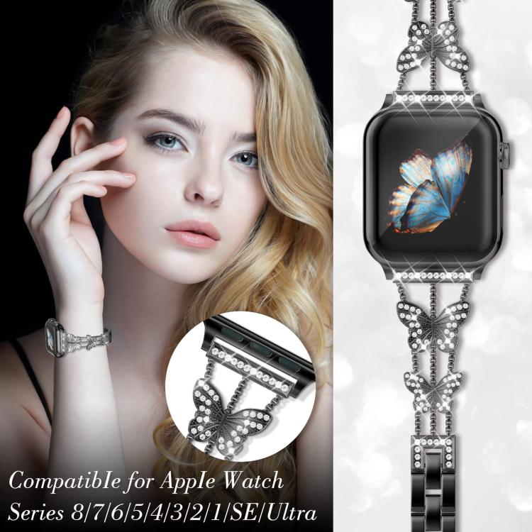 xDfind Butterfly-shaped Diamond Metal Watch Band, For Apple Watch 42 / 44 / 45 / 46 / 49mm