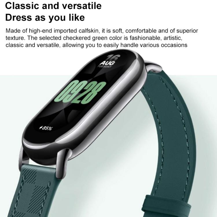 xDfind Plaid Texture Leather Watch Band, For Xiaomi Smart Band 10 / 9 / 8